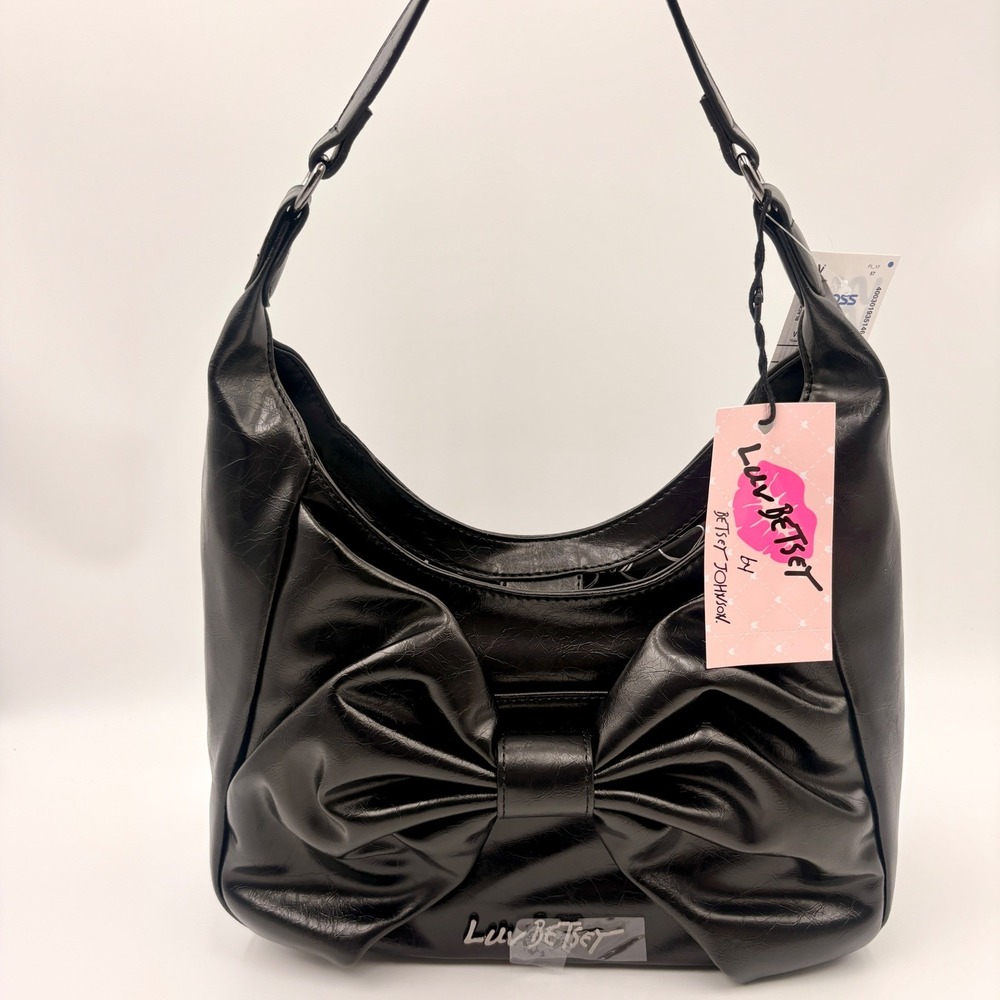 Luv Betsey by Betsey Johnson LBBENTLY Black Faux Leather Bow Hobo Shoulder Bag